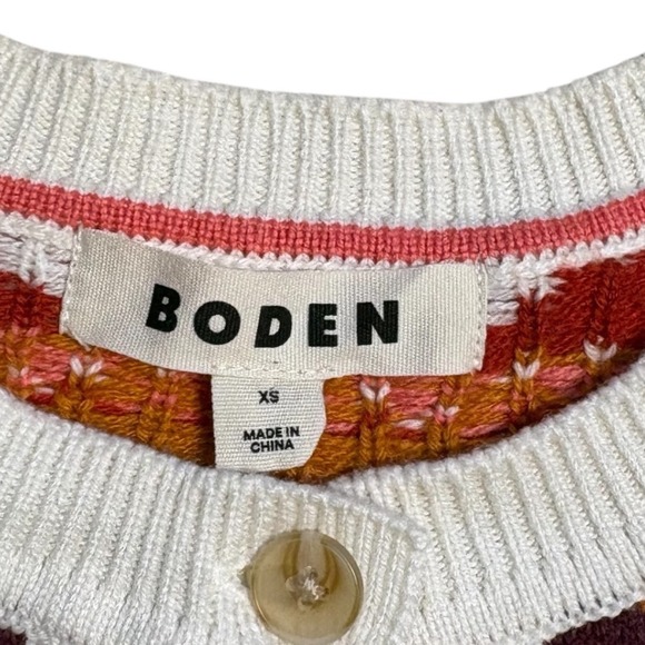 Boden Rainbow Apple Fair Isle Cardigan Sweater XS White K0851 Cotton/Wool Blend - Picture 4 of 10